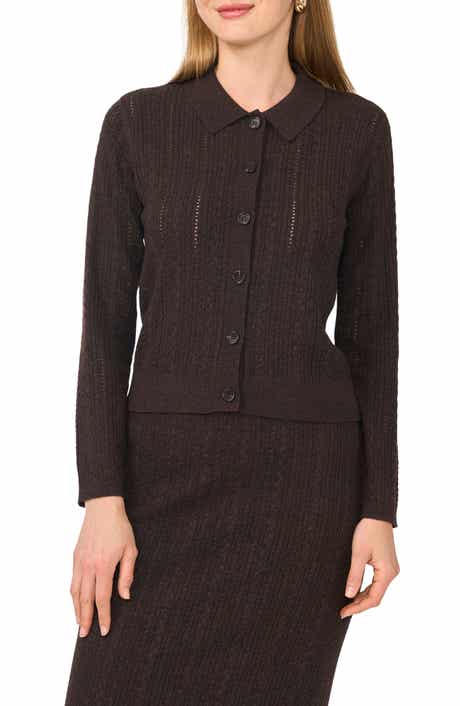 Pointelle Long Sleeve Button Front Sweater
