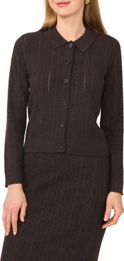 1.STATE Pointelle Long Sleeve Button Front Sweater