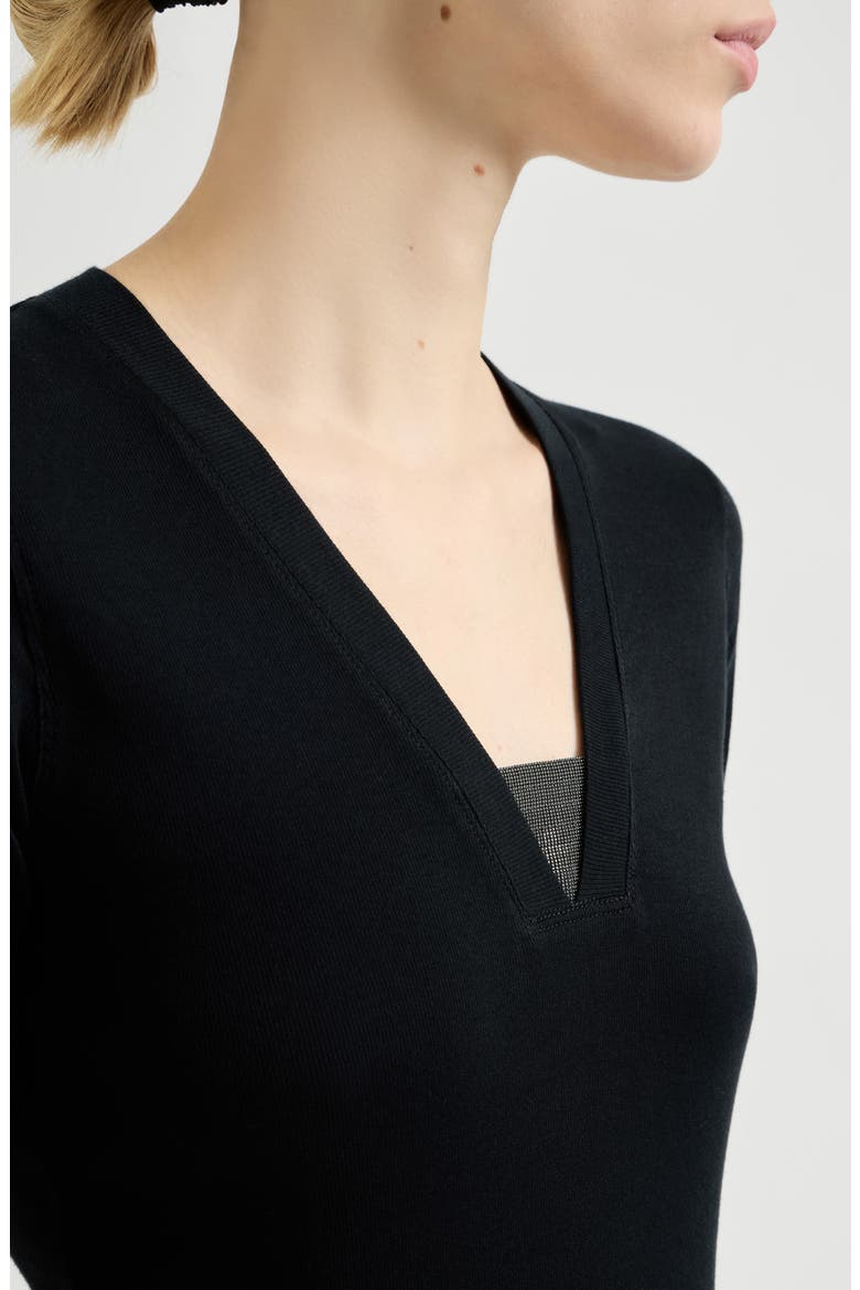Ribbed jersey T-shirt, Alternate, color, Black