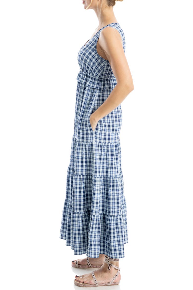 Sleeveless Empire Waist Tiered Maxi Dress, Alternate, color, NAVY/ SKY CHECK