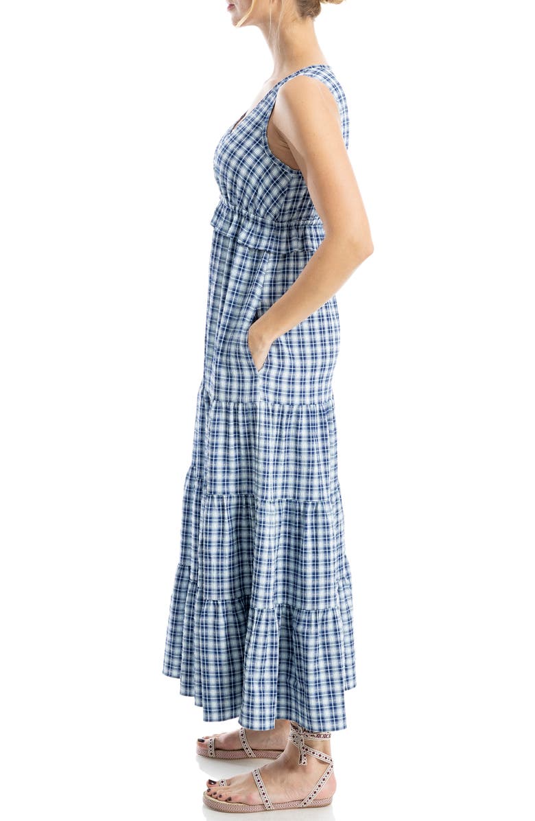 MAX STUDIO Sleeveless Empire Waist Tiered Maxi Dress, Alternate, color, Navy/ Sky Check