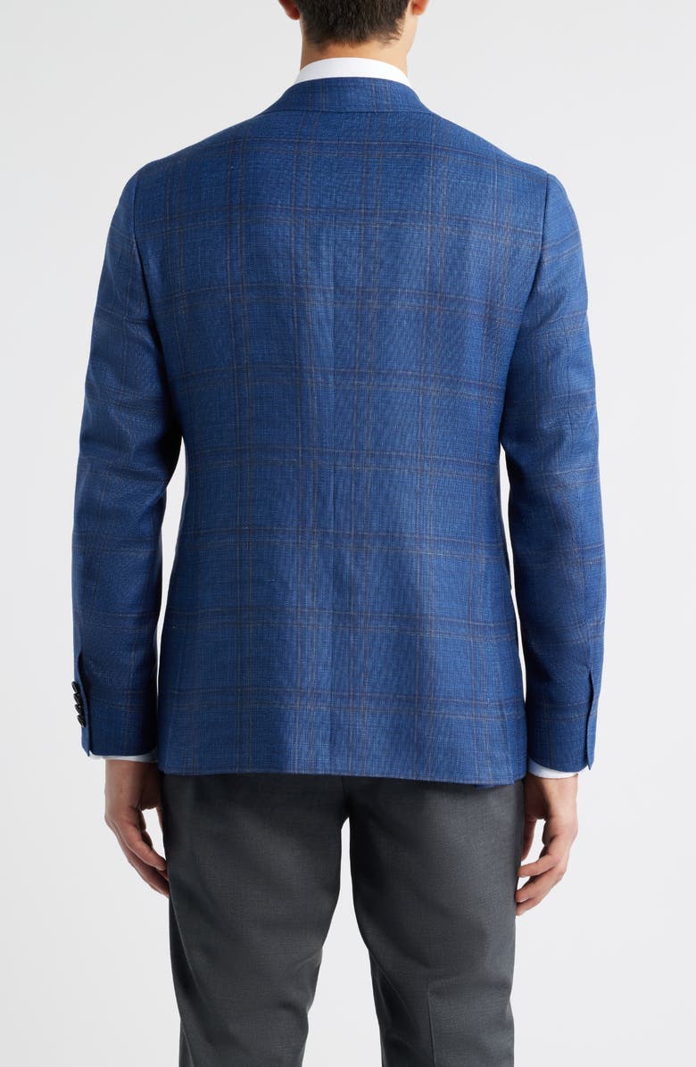Canali Kei Trim Fit Blue Mélange Shadow Plaid Wool & Silk Blend Sport Coat, Alternate, color, Brt Blue