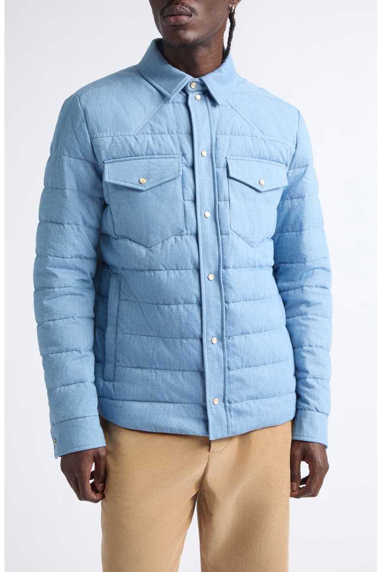 Tiriol Denim Down Puffer Shirt Jacket, Main, color, CORONET BLUE