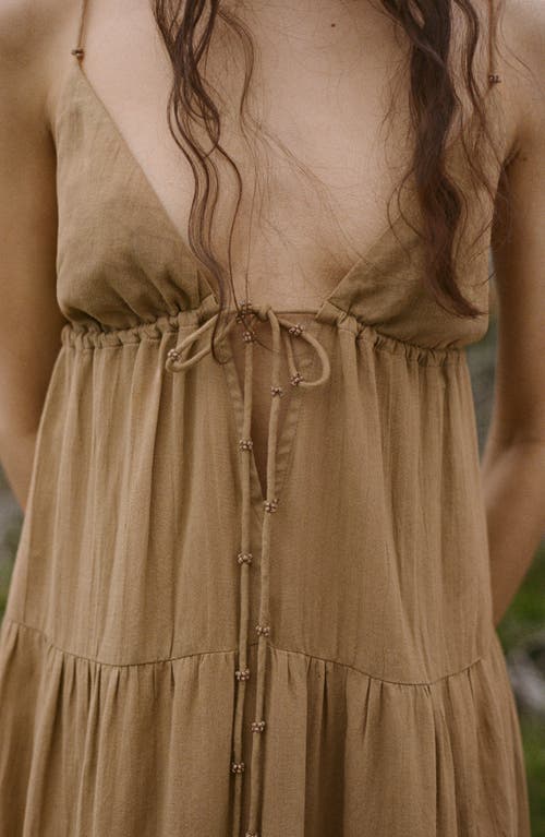 Mango Ruched Tiered Cotton Midi Sundress In Brown