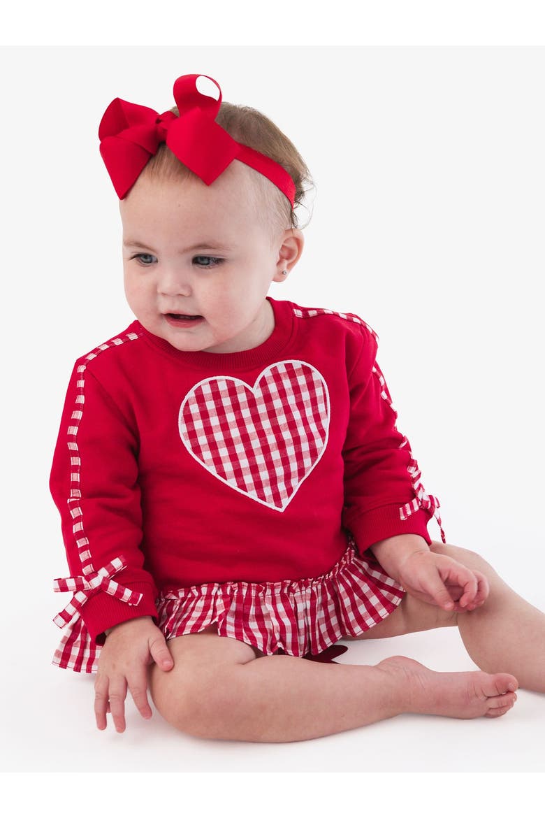 Long Sleeve Sweatshirt Swing Top and Bloomer Set, Alternate, color, Heart Red Gingham