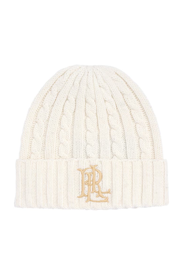 core cable logo hat, Main, color, cream