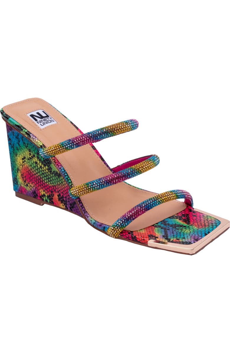 NINETY UNION Angel Snake Embossed Wedge Heel Sandal, Main, color, Rainbow