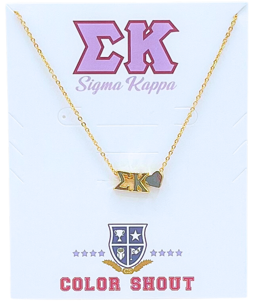 Color Shout Sigma Kappa Sorority Gold Heart Necklace In Gold
