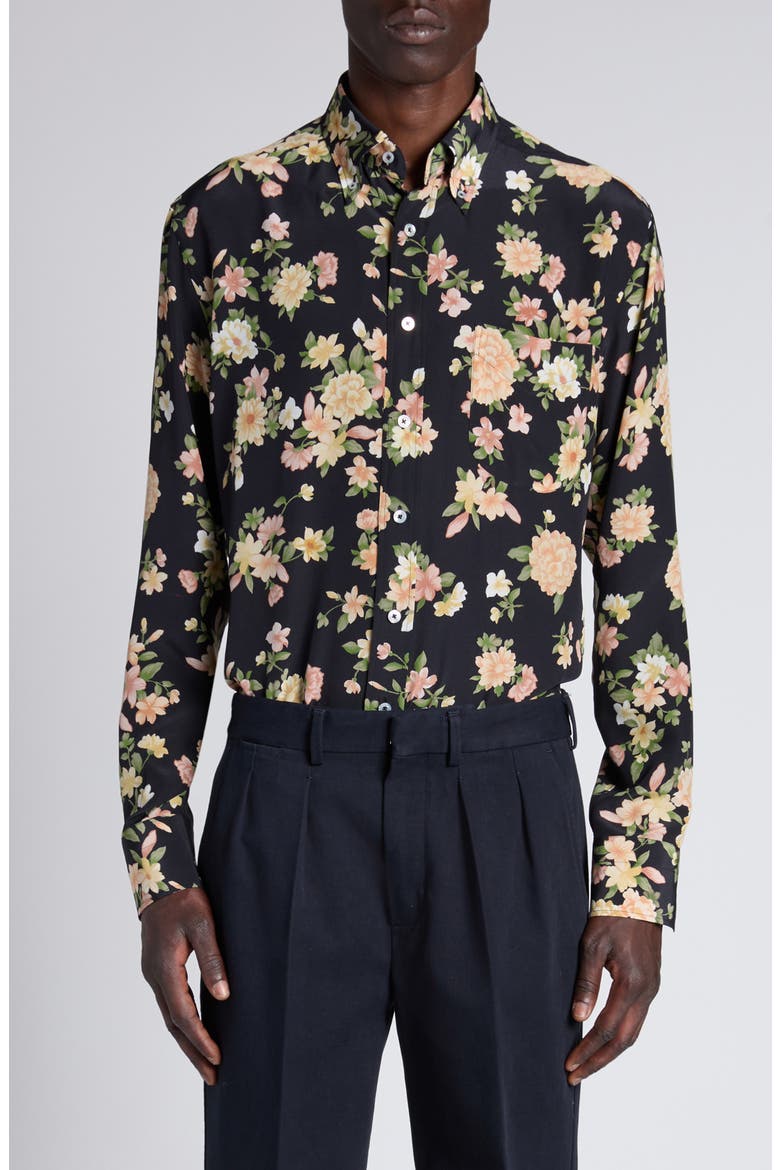 Hendrix Floral Silk Button-Down Shirt, Main, color, ZDPCO COMBO PINK/ ORANGE