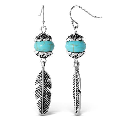 Jessica Simpson Turquoise Bead Feather Drop Earrings