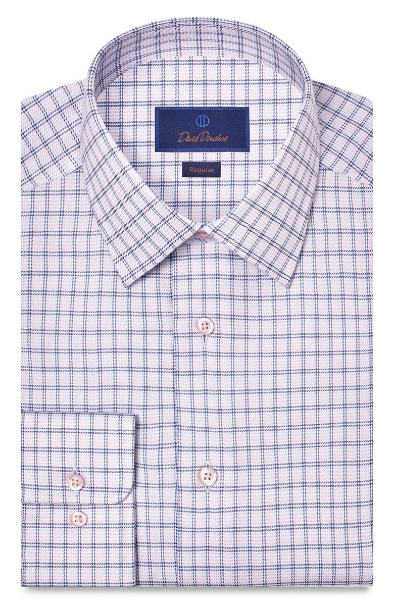 David Donahue Regular Fit Check Cotton Twill Dress Shirt, Main, color, Blue/ Pink