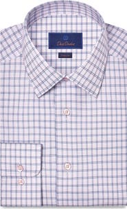 David Donahue Regular Fit Check Cotton Twill Dress Shirt