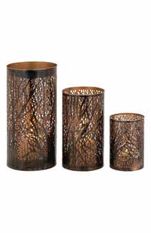 WILLOW ROW Set of 3 Textured Metal Lantern Candle Holders