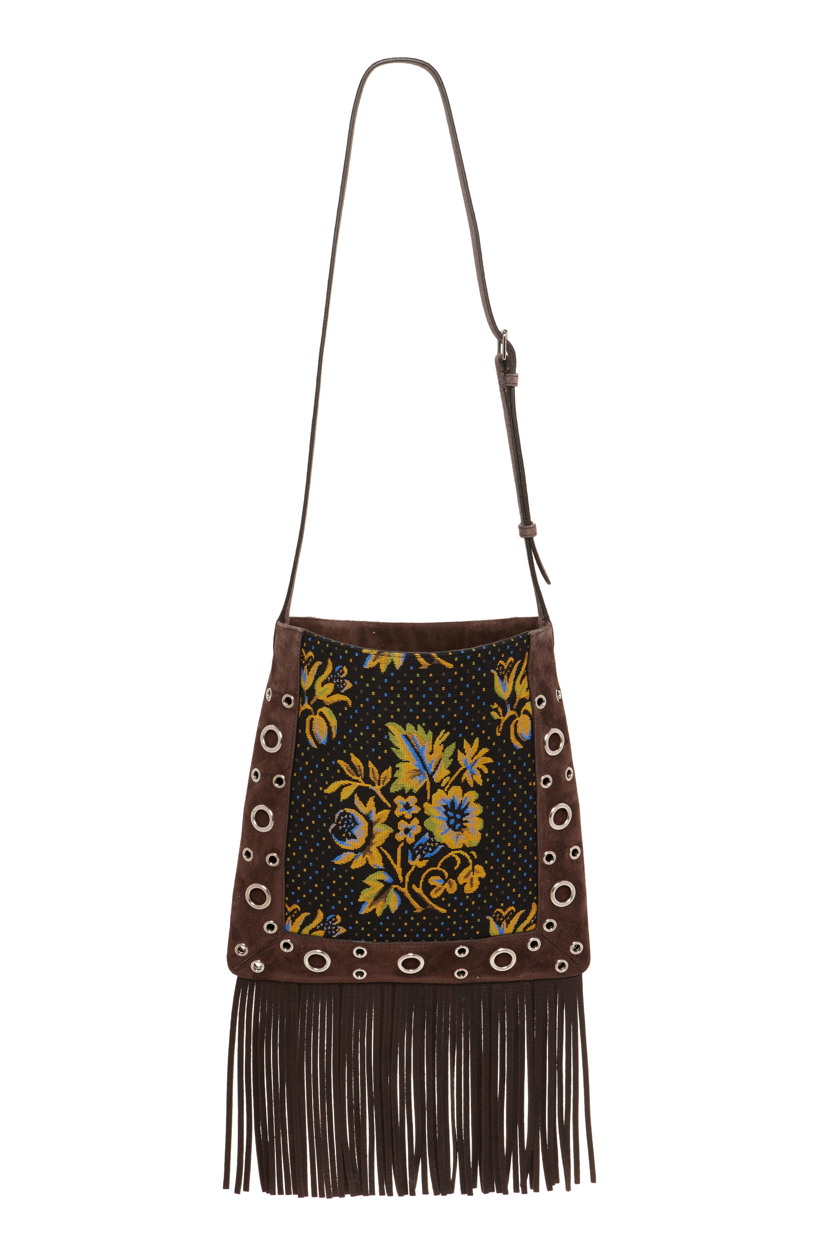 Valentino Garavani Nellcôte Fringed Leather Crossbody Bag, Alternate, color, Brown Multi