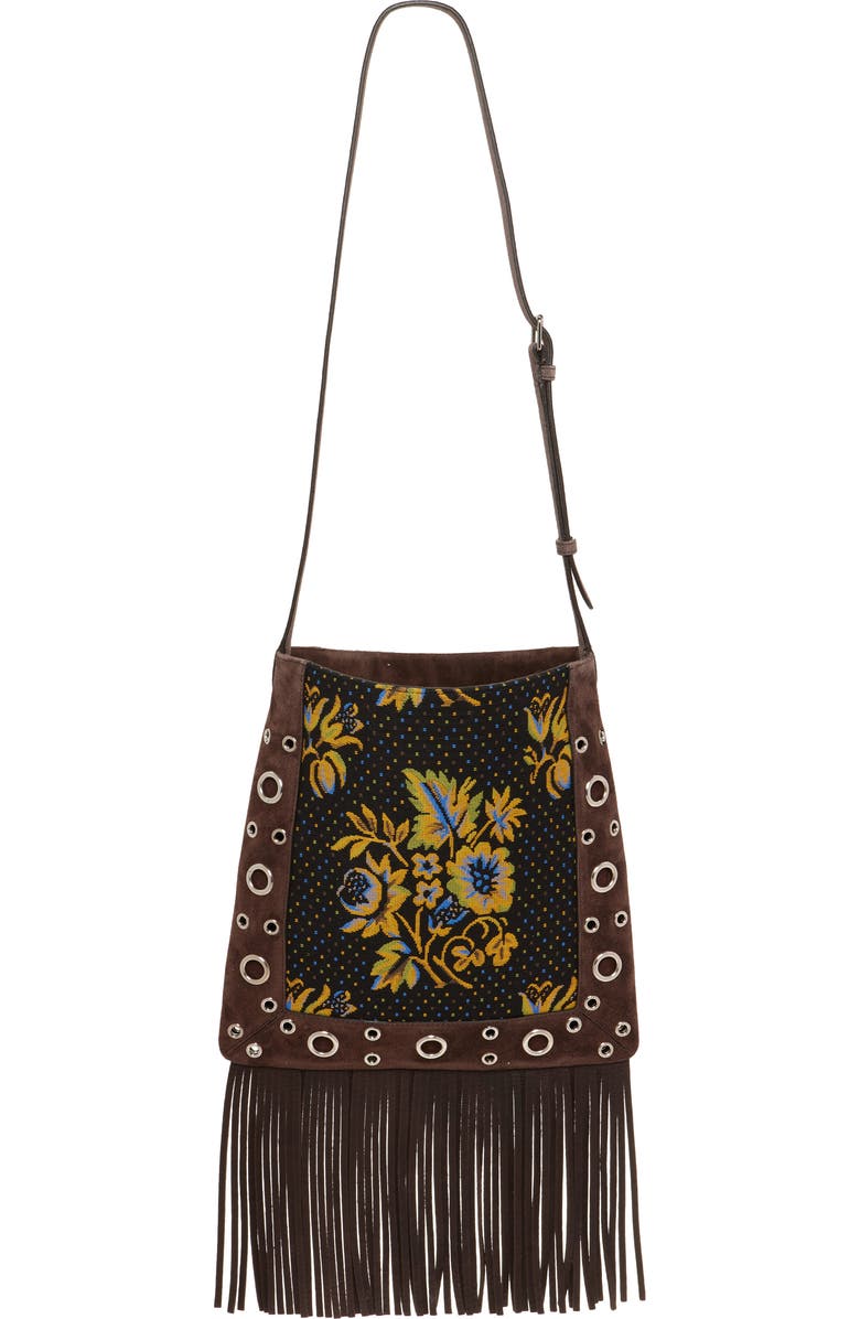 Valentino Garavani Nellcôte Fringed Leather Crossbody Bag, Alternate, color, Brown Multi