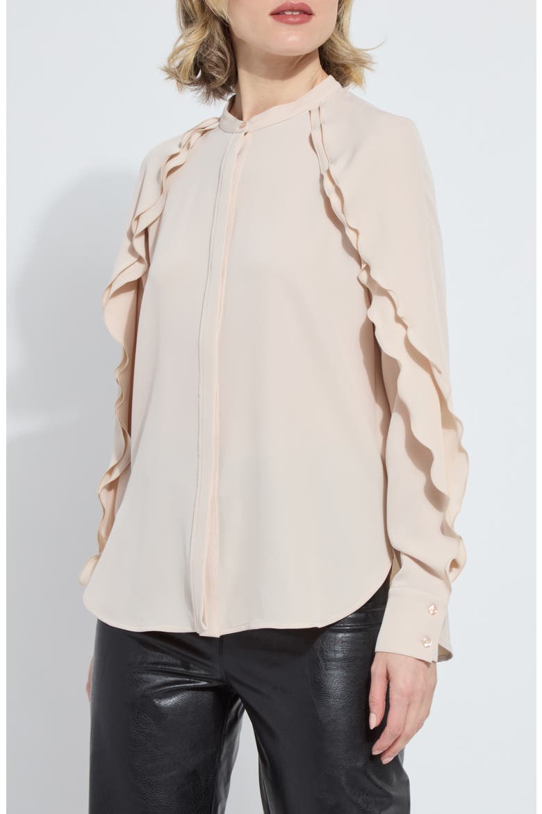 Isadora Ruffle Sleeve Button-Up Shirt, Main, color, ROSE PETAL