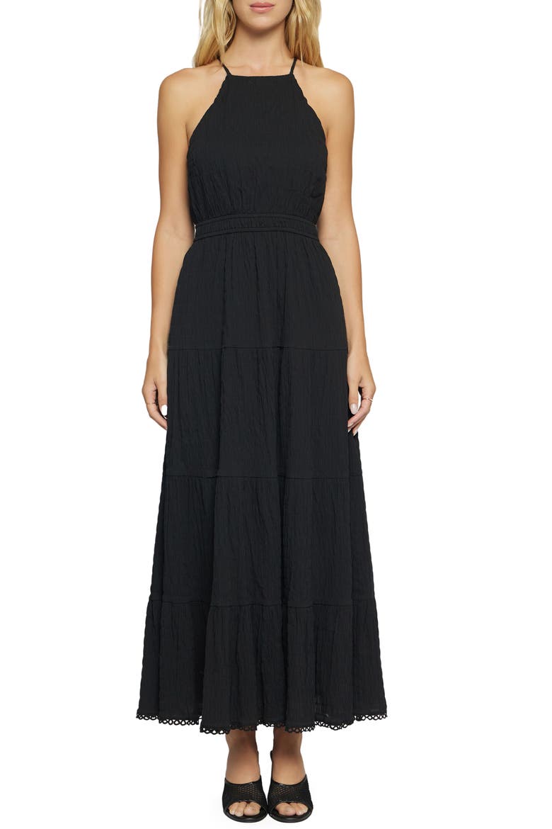 Bella Luna Crushed Tiered Maxi Dress, Main, color, BLACK