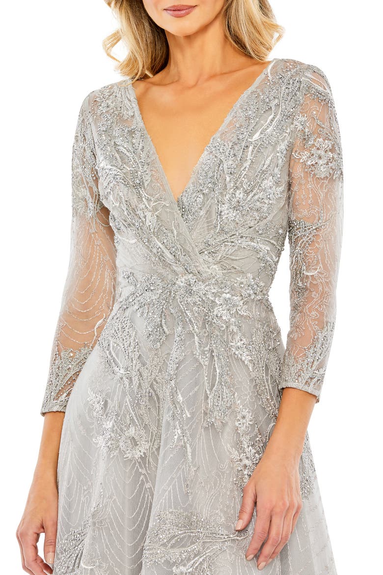 Beaded Floral A-Line Cocktail Dress, Alternate, color, PLATINUM