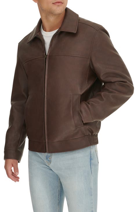 Nordstrom Townsquare Genuine Brown Leather online Aviator Bomber Jacket Men's Size M