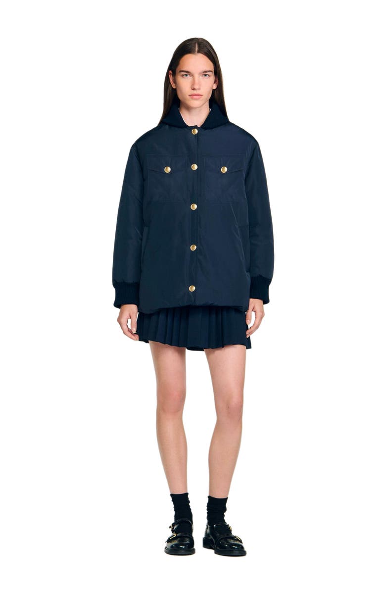 SANDRO Puffer jacket with teddy collar, Alternate, color, Navy Blue