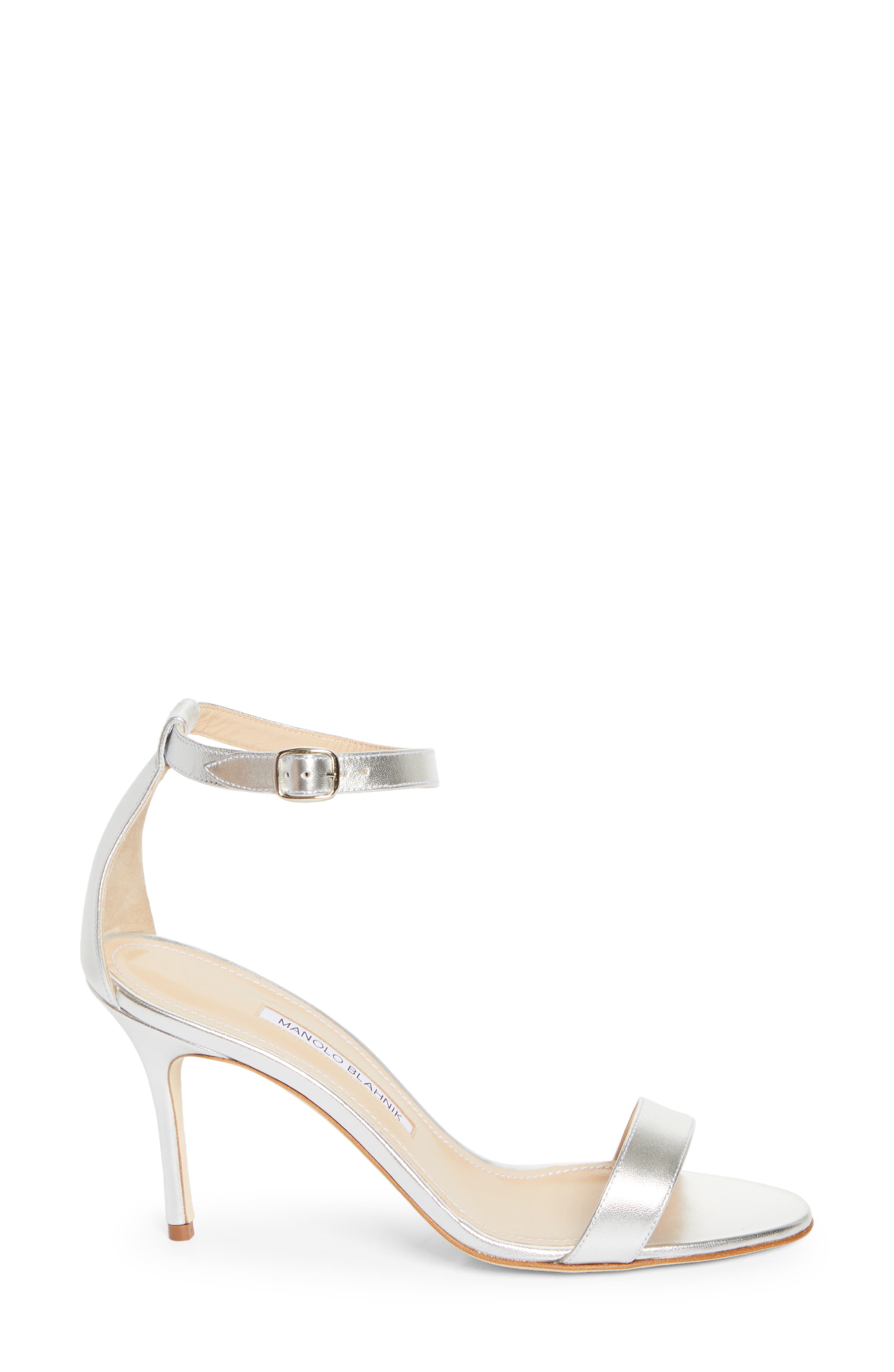 Manolo Blahnik Chaos Ankle Strap Sandal, Alternate, color, Metallic Silver