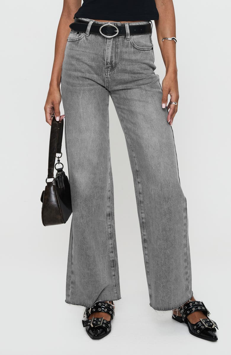 Princess Polly Henesey Raw Hem Straight Leg Jeans, Main, color, Washed Grey