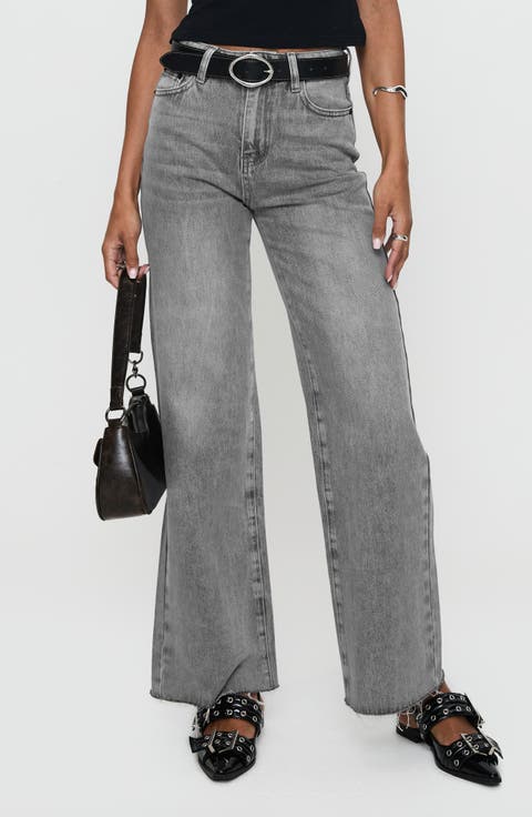 Henesey Raw Hem Straight Leg Jeans (Washed Grey)