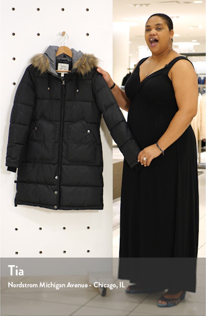 Faux Fur Trim Longline Puffer Jacket, sales video thumbnail
