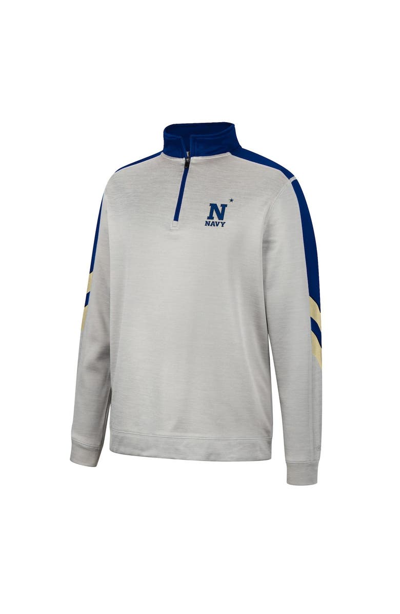 COLOSSEUM Men's Colosseum Gray/Navy Navy Midshipmen Bushwood Fleece Quarter-Zip Jacket, Alternate, color, Gray
