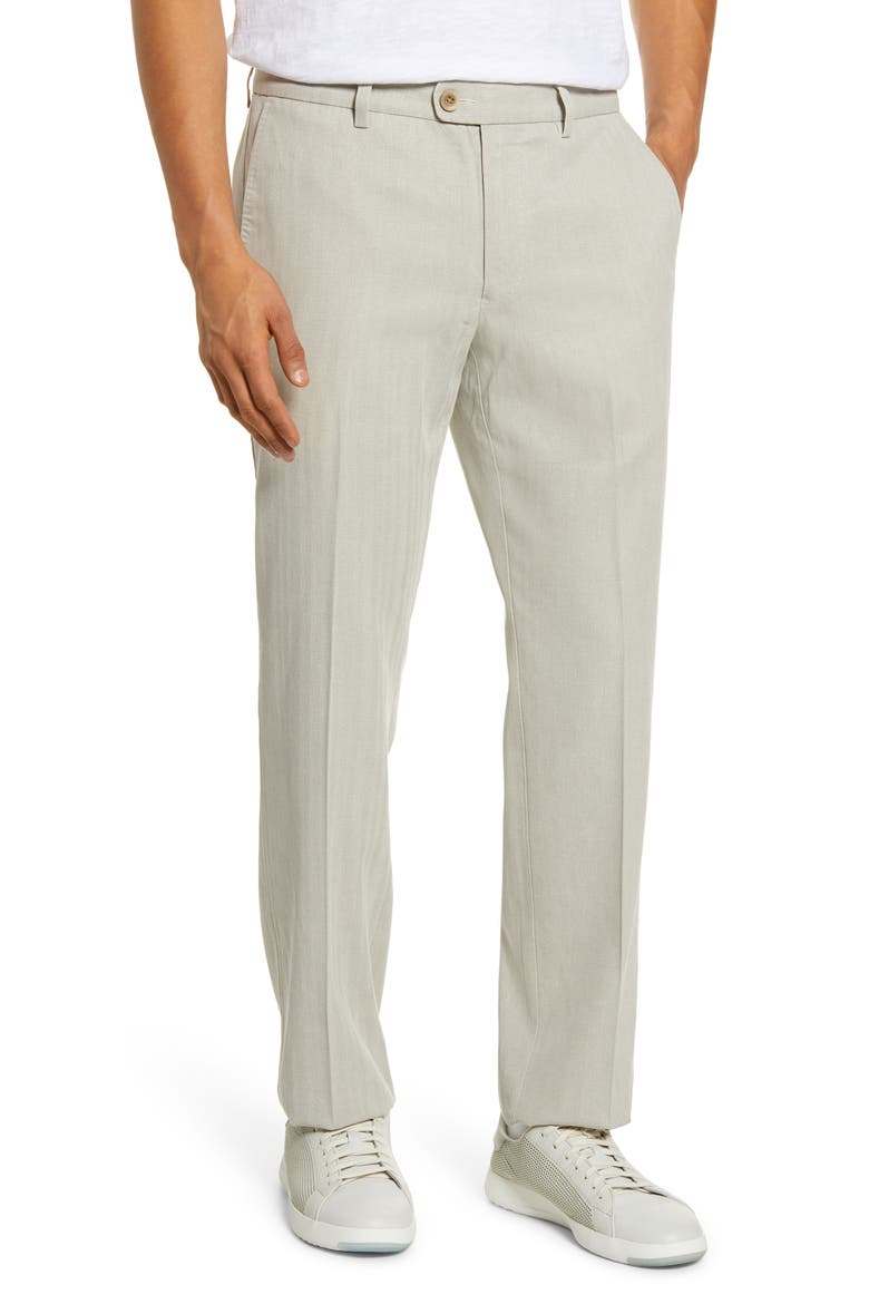 Havana Herringbone Authentic Silk Blend Straight Leg Pants, Main, color, KHAKI SANDS