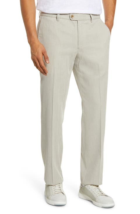 Havana Herringbone Authentic Silk Blend Straight Leg Pants