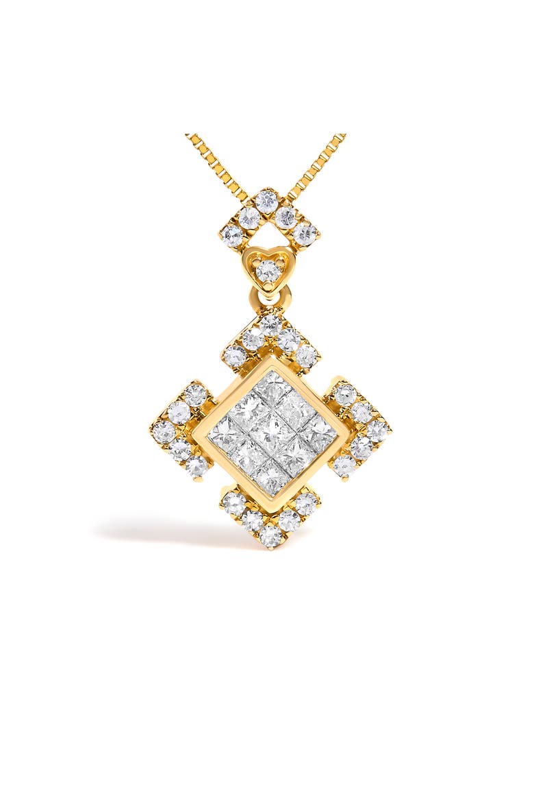 10K Yellow Gold 3/8 Cttw Princess Diamond Geometric Pendant Necklace, Alternate, color, Yellow Gold