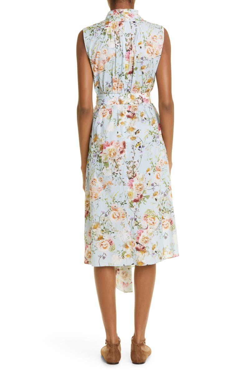 Adam Lippes Floral Print Asymmetric Hem Sleeveless Dress, Alternate, color,