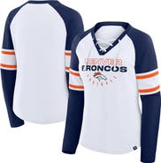 FANATICS Women's Fanatics White/Navy Denver Broncos Redzone Blitz Package Raglan Lace-Up V-Neck Long Sleeve T-Shirt