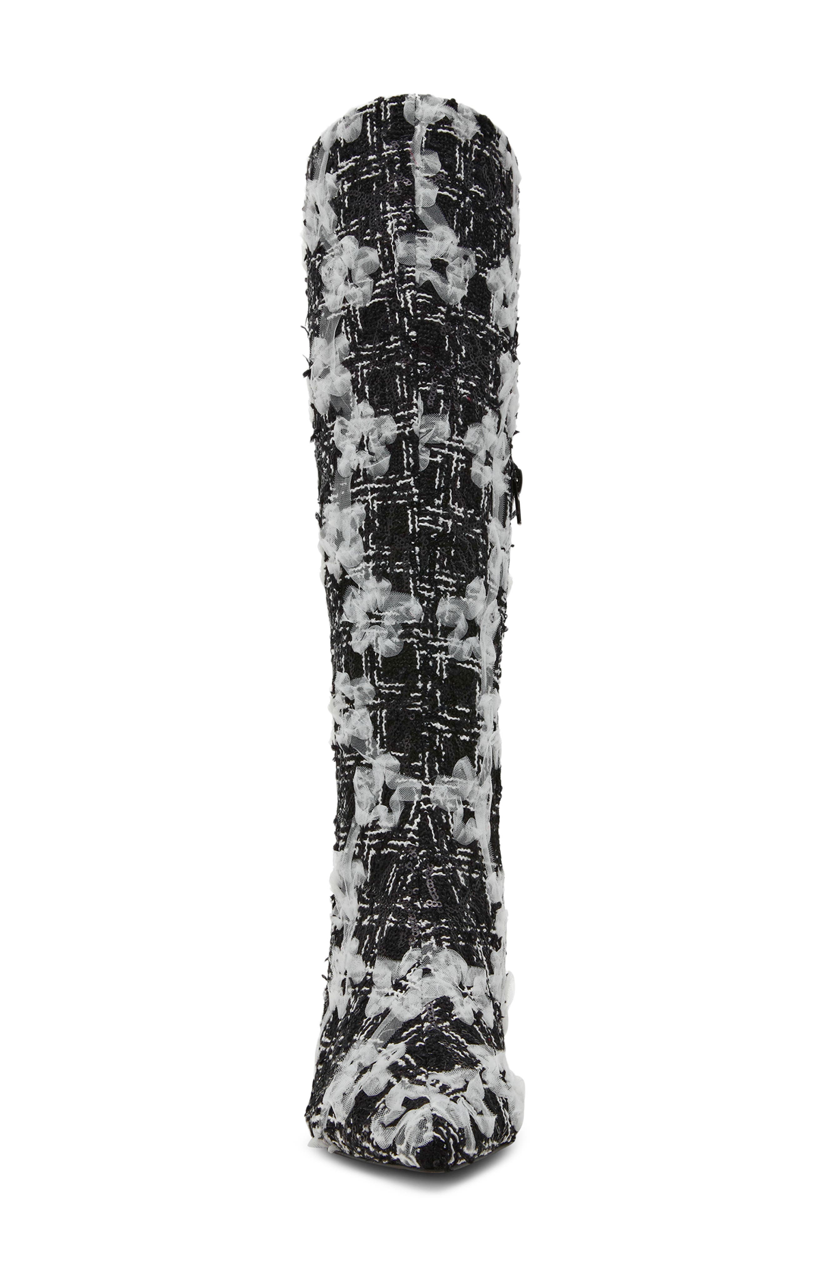 Betsey Johnson Maxxine Knee High Boot, Alternate, color, Black/ White Multi