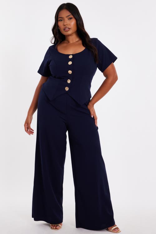 Quiz Plus Size Button Detail Palazzo Jumpsuit In Blue