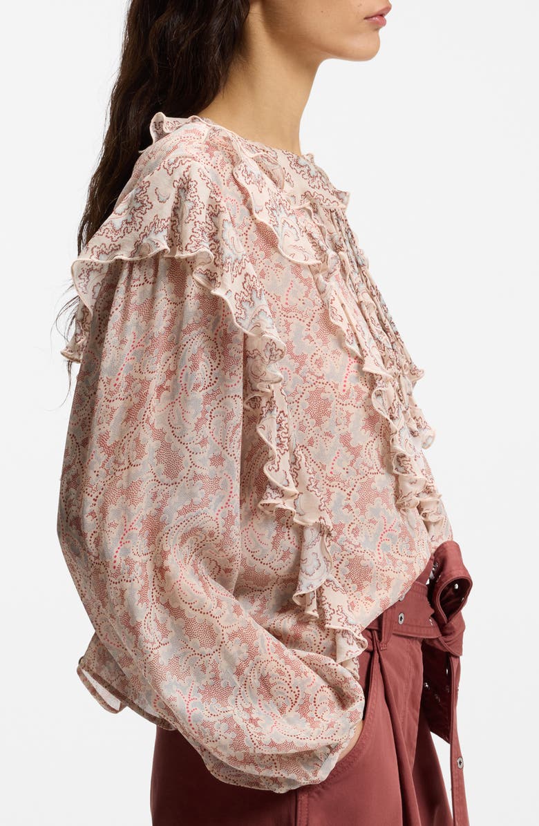 BOSS Orange Paisley Ruffle Blouse, Alternate, color, Rust Paisley