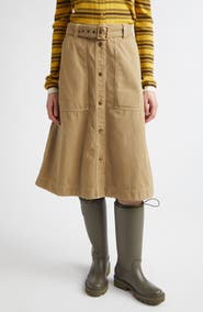 Moncler Belted Cotton A-Line Skirt