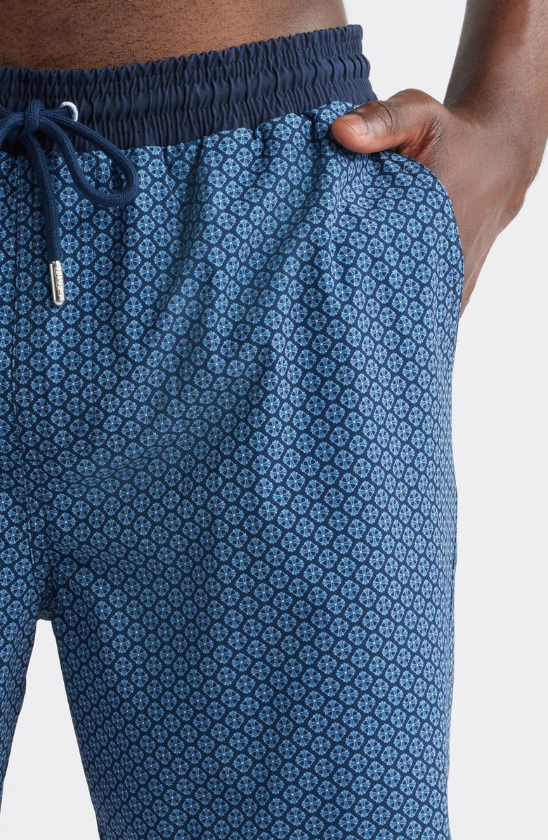 Stone Rose Medallion Geo Print Swim Trunks, Alternate, color, Dark Navy