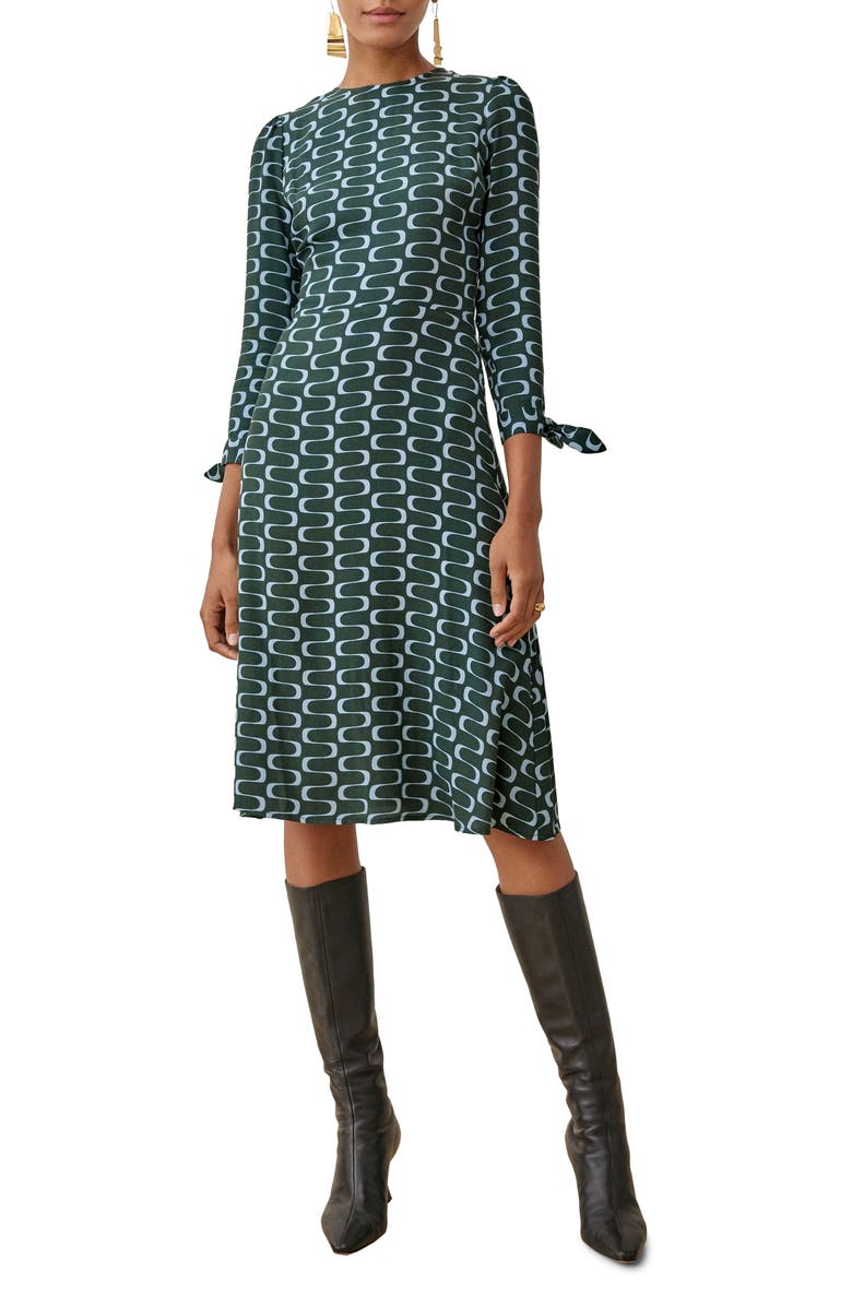 Reformation Port Print Long Sleeve Midi Dress, Main, color, 