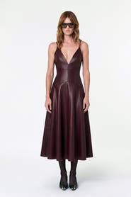 NICHOLAS Nora Vegan Leather Plunge Neck Dress