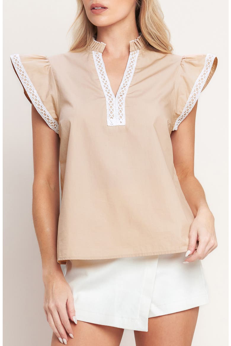 Flutter Sleeve Woven Top, Main, color, TAUPE