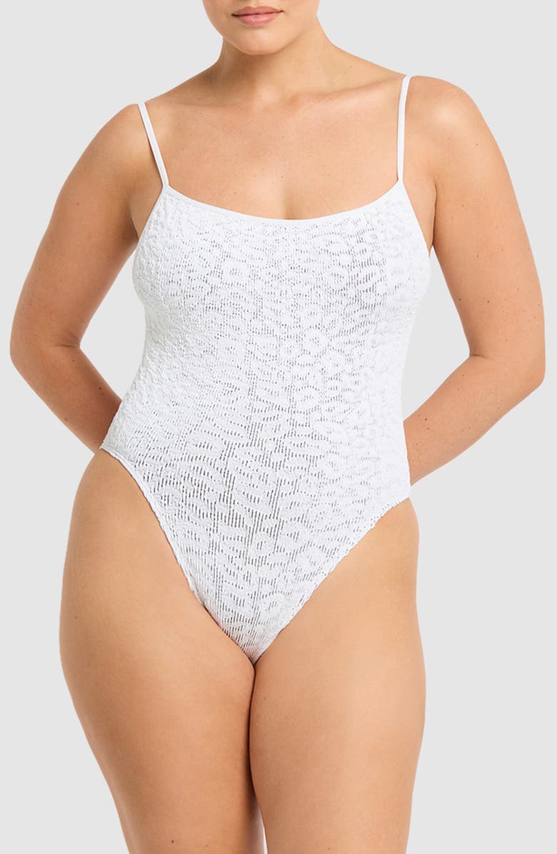 bond-eye Low Palace One-Piece Swimsuit, Alternate, color, Optic White Leopard