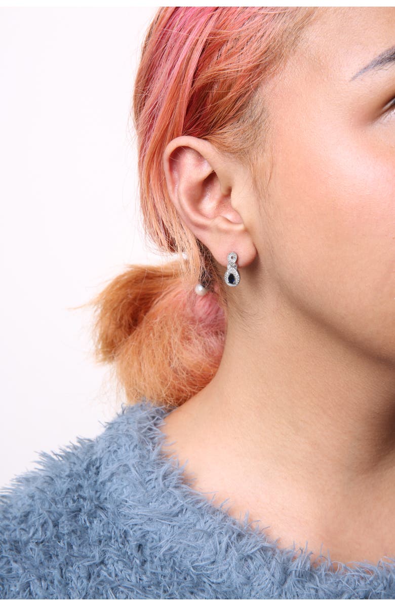 Haus of Brilliance Silver 4.5 x 3mm Pear Sapphire and Diamond Accent Infinity Drop Stud Earrings, Alternate, color, White