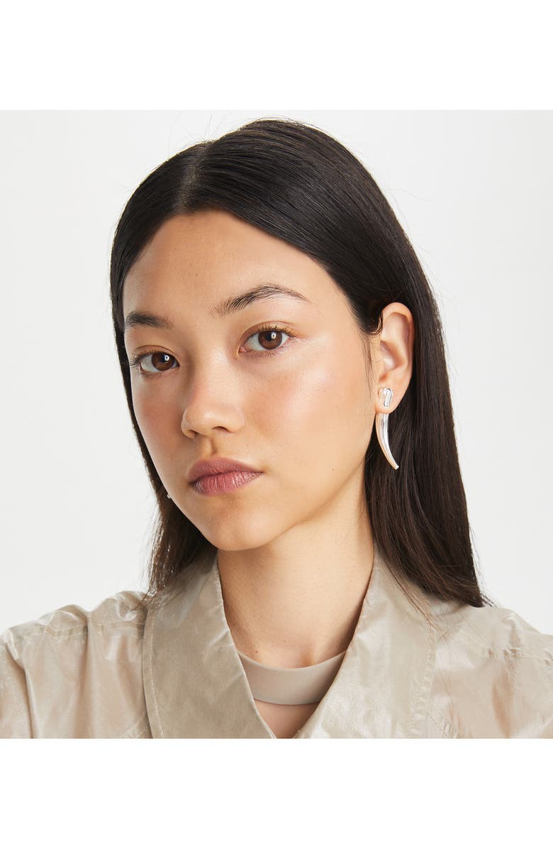 Tory Burch Pierced Front-Back Earrings, Alternate, color, Light Silver