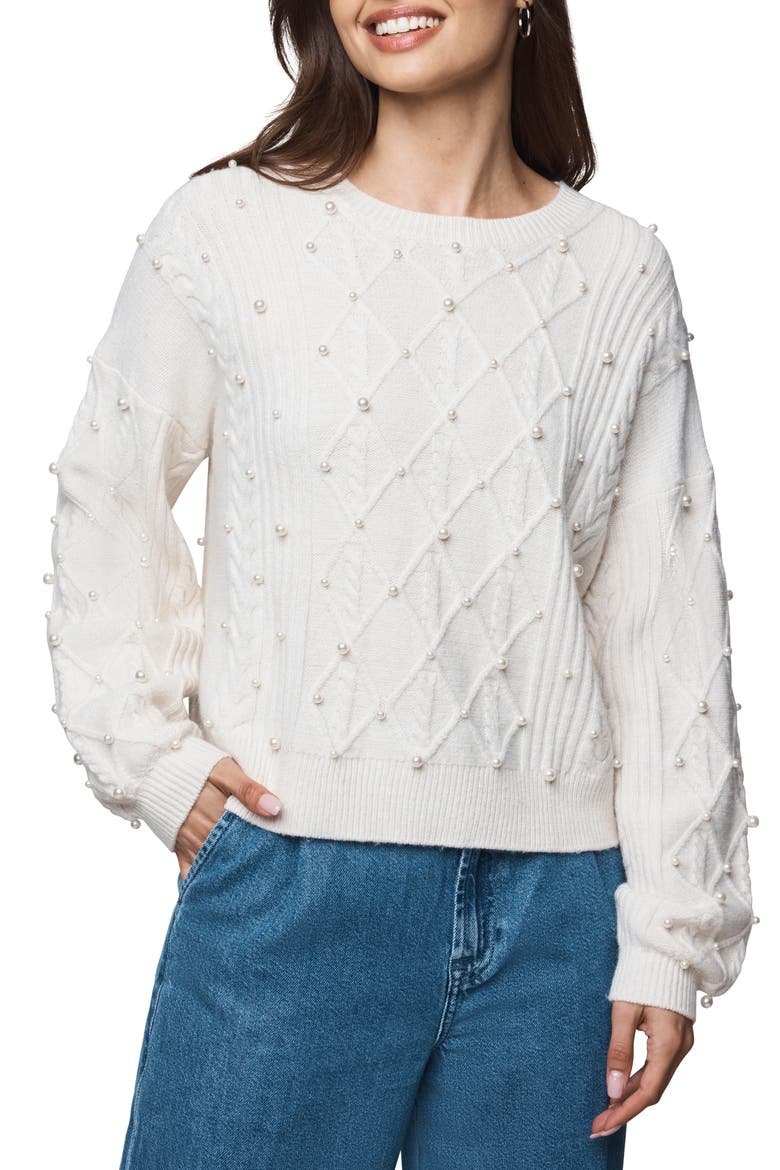 Demi Pearly Bead Sweater, Main, color, PALE OAK WHITE HEATHER