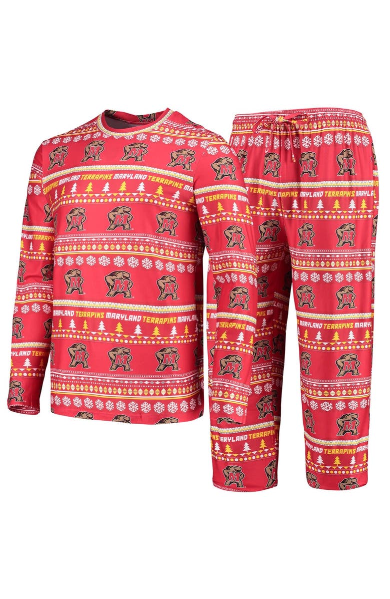 CONCEPTS SPORT Men's Concepts Sport Red Maryland Terrapins Ugly Sweater Long Sleeve T-Shirt and Pants Sleep Set, Main, color, Red