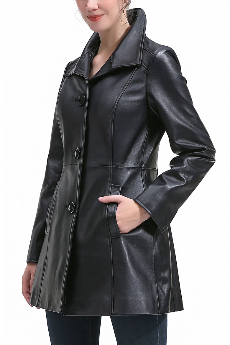 Ava Leather Coat, Alternate, color, Black