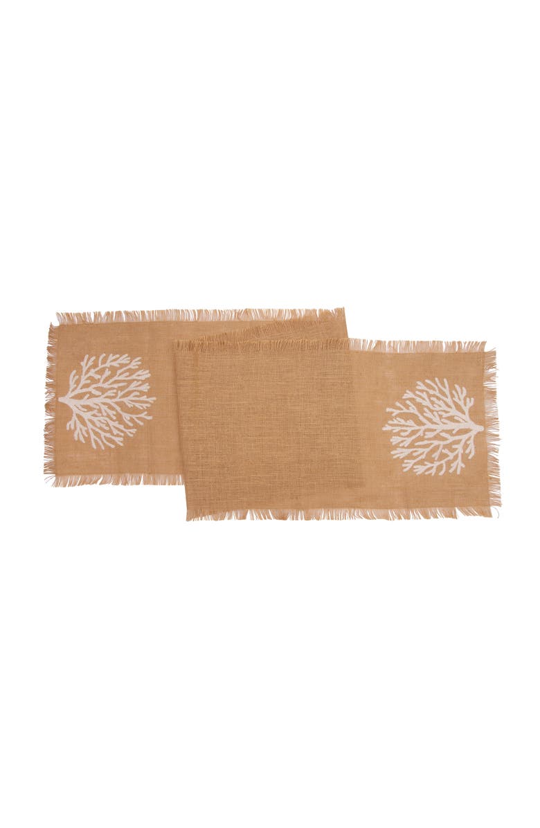 C&F Home Nature Coral Fringed Woven Machine Washable Table Runner 14" x 72", Main, color, Pink