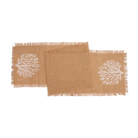 Nature Coral Fringed Woven Machine Washable Table Runner 14" x 72"